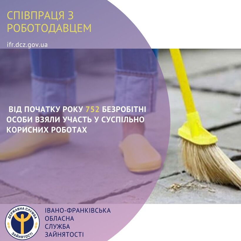 Від початку року 752 безробітні особи взяли участь у суспільно корисних роботах 